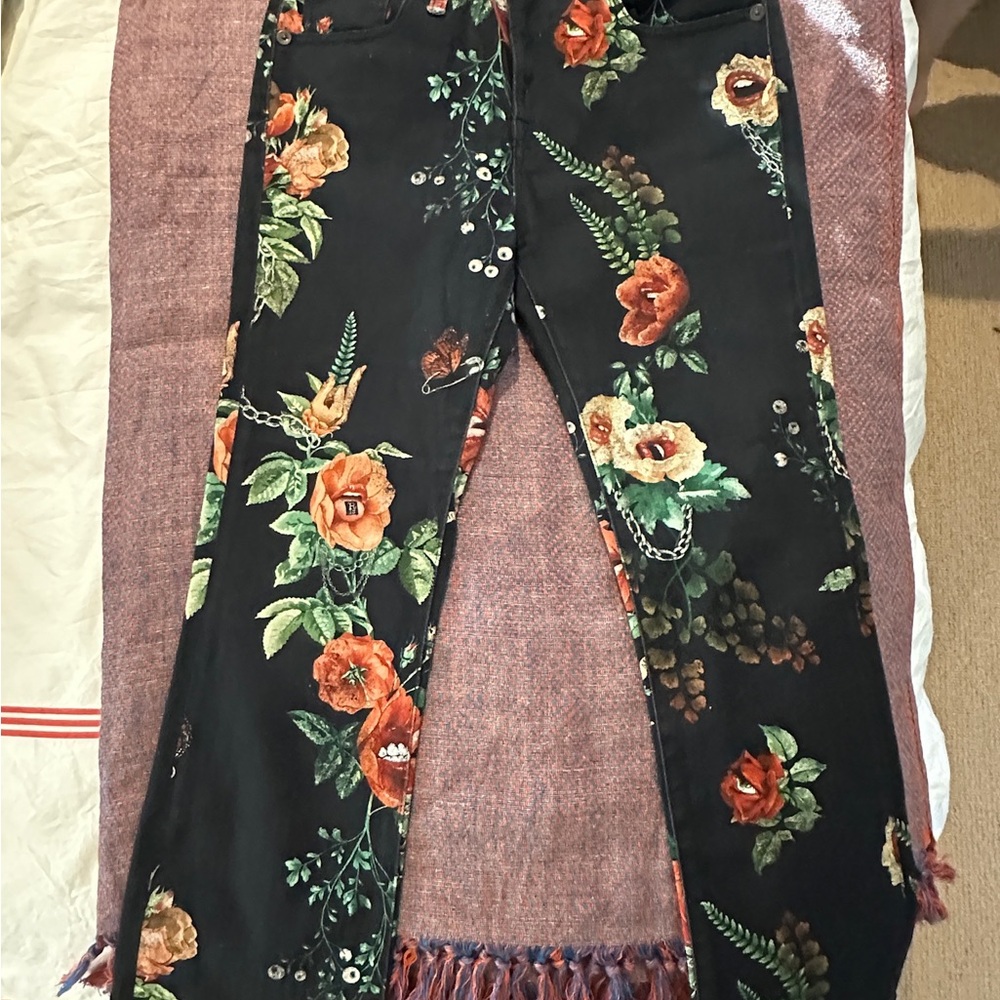 R13 Black Floral Straight Leg Jeans